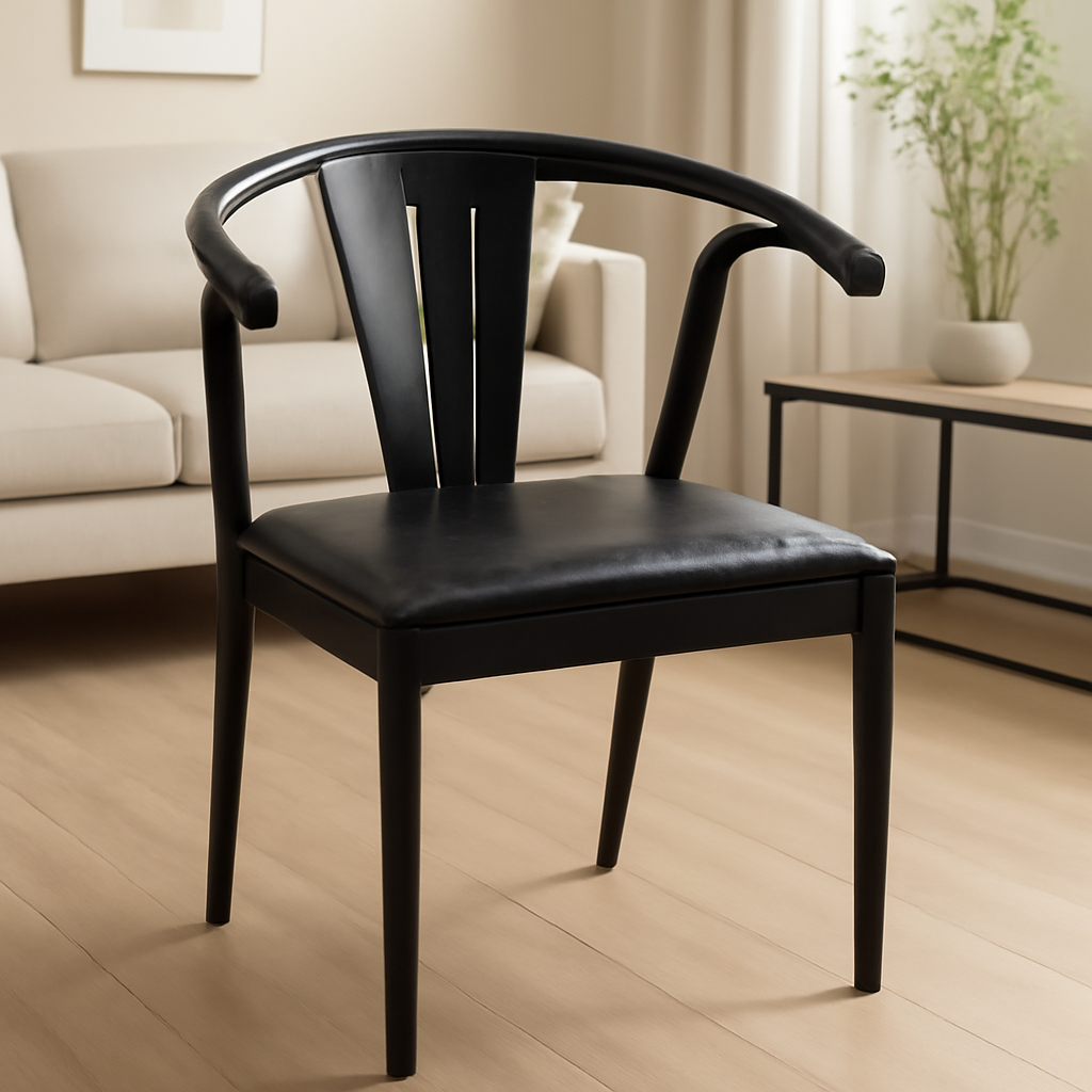 Chaise métallique avec siège en cuir naturel noir - Image 2